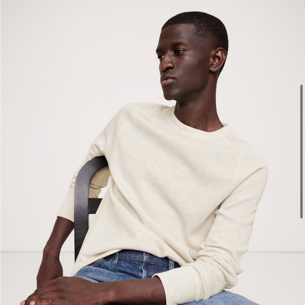 Banana Republic SLUB DOUBLE-KNIT CREW-NECK T-SHIRT in heather oatmeal